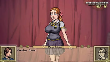 Chubby redhead teen student is showing off her huge boobs to the teacher